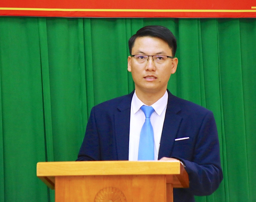 Tân Thư ký Bí thư Tỉnh ủy Nguyễn Văn Đông phát biểu nhận nhiệm vụ. Ảnh: Mộc Trà