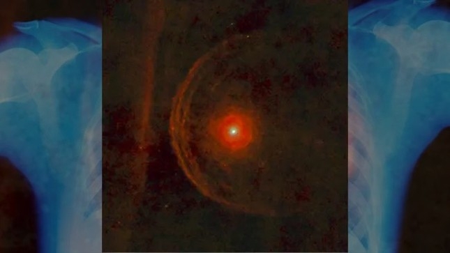 Ngôi sao siêu khổng lồ màu đỏ Betelgeuse, được nhìn thấy ở đây được bao quanh bởi đám mây bụi vật chất, là ngôi sao sáng thứ 10 trên bầu trời. Ảnh:ESA/Herschel/PACS/L. Decin