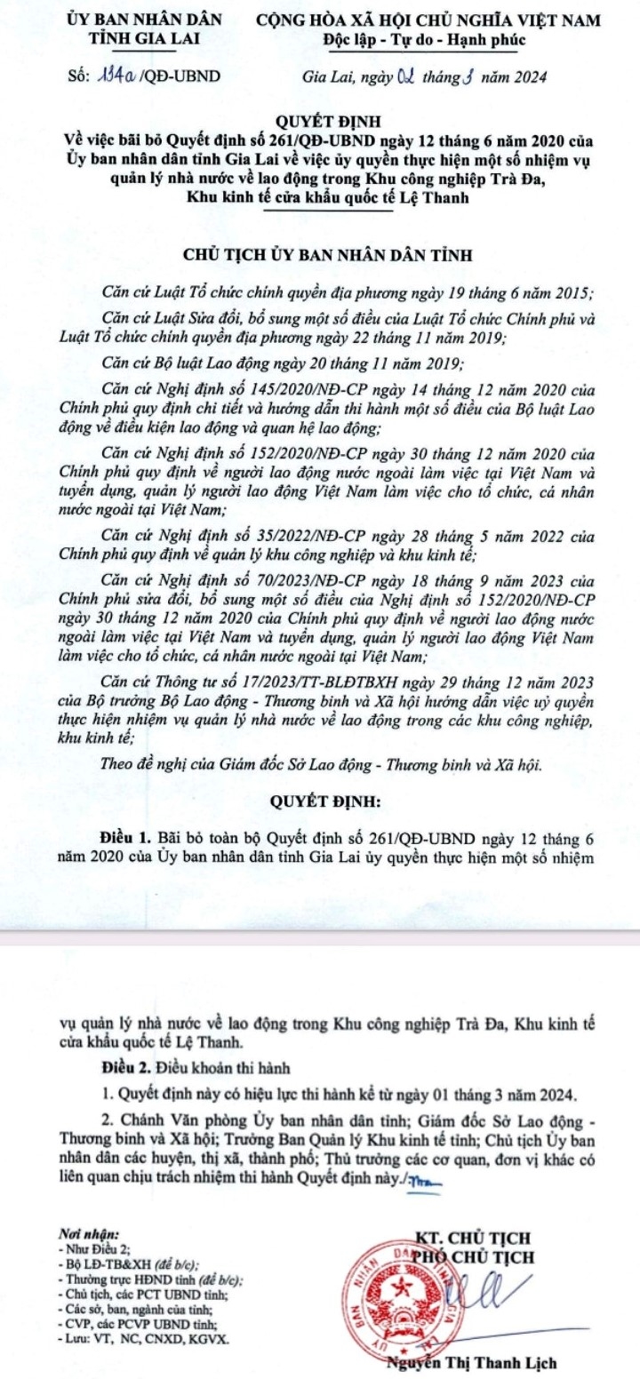Toàn văn Quyết định số 134a/QĐ-UBND của UBND tỉnh Gia Lai ngày 2-3-2024