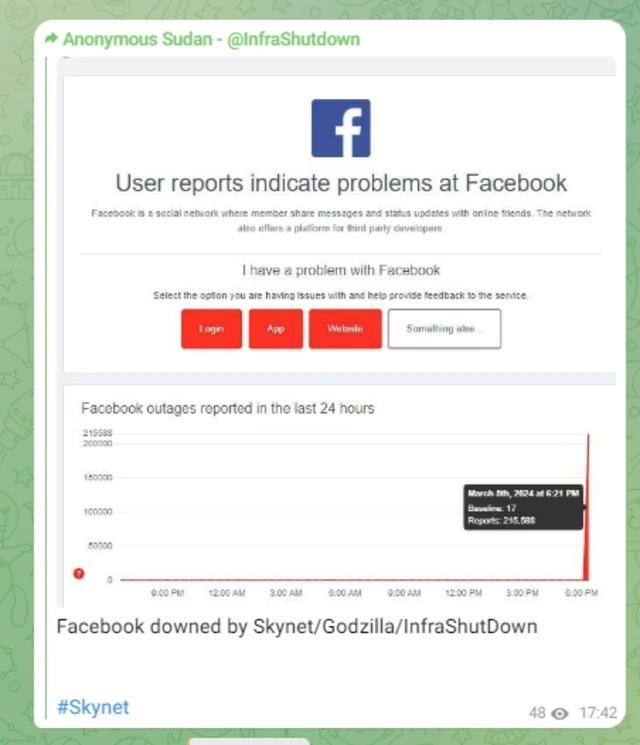 Tuyên bố đánh sập Facebook của nhóm hacker Anonymous Sudan